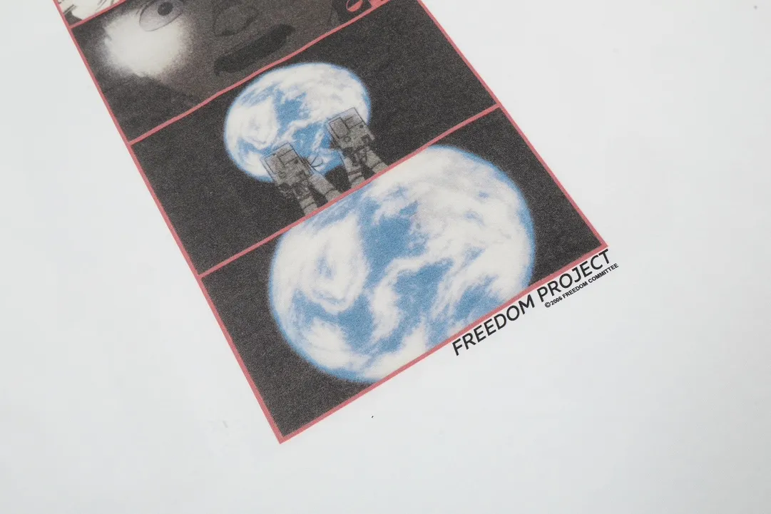 VT9236 P130💰 Saint Michael x FREEDOM comic vintage retro distressed short sleeves Small neckline design White ink digital direct printing High street retro heavy distressed washed Vintage short sleeves Size: S M L XL